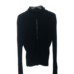 Yuka Black turtleneck with black leather Detailing by zipper size medium
